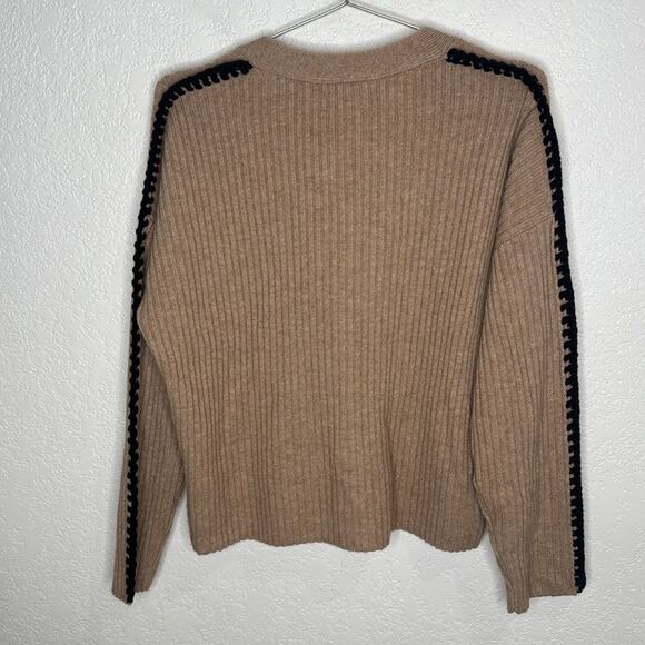 NWT 27 Miles Malibu Leila Wool Cashmere Cardigan Tan/Black XS - Picture 6 of 14